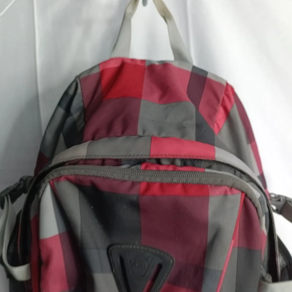 The North Face Wasatch Backpack Red Grey Plaid Daypack Hiking Bag s9